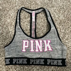Victoria's Secret Pink Nation Small Racerback Sports Crop Bra Top Black Gray